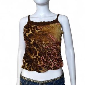 Brown Leopard Printed Camisole with Pink Accents